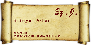 Szinger Jolán névjegykártya
