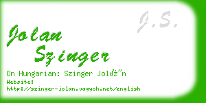 jolan szinger business card